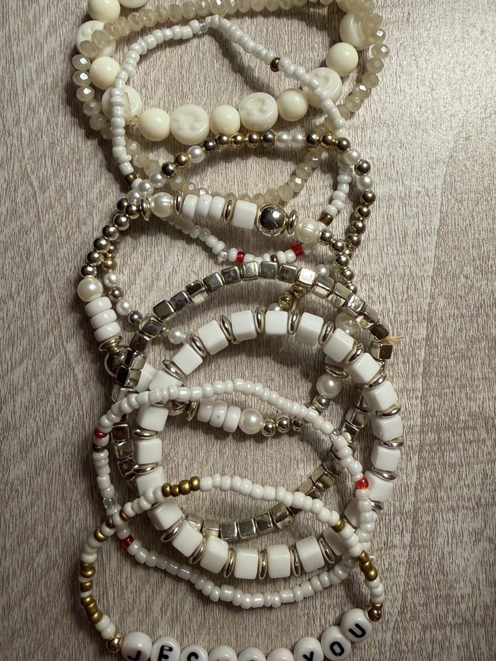 White Beaded Stackable Bracelets - Women Jewelry